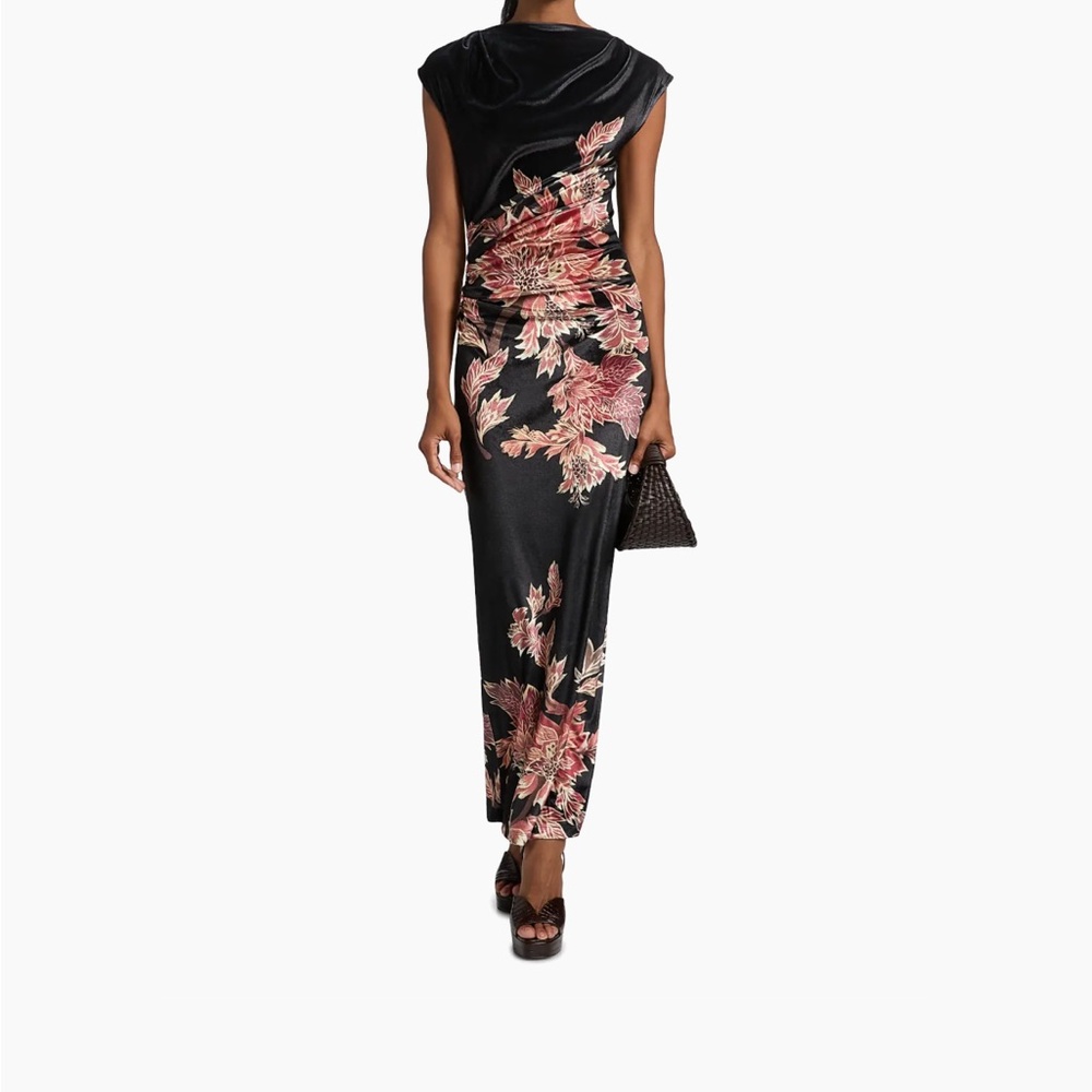 Johi Ruched Floral Velvet Maxi Dress